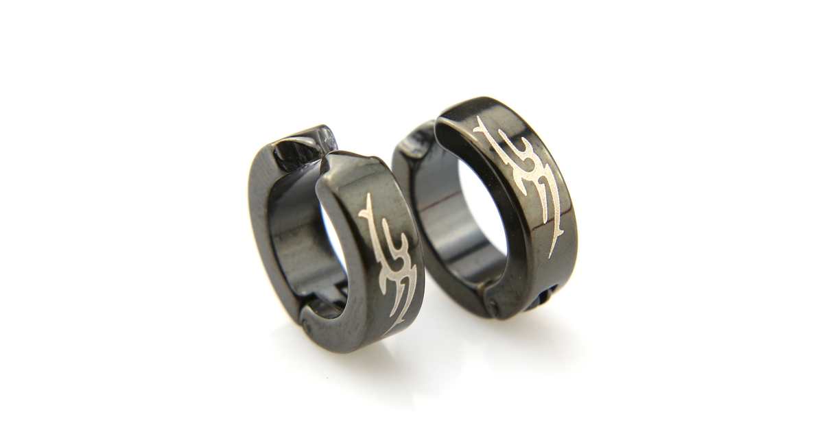 Fausse boucles d'oreilles créoles clip non percées motif tribal BOSC7